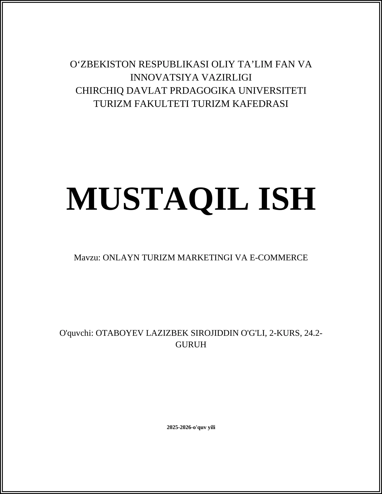 ONLAYN TURIZM MARKETINGI VA E-COMMERCE