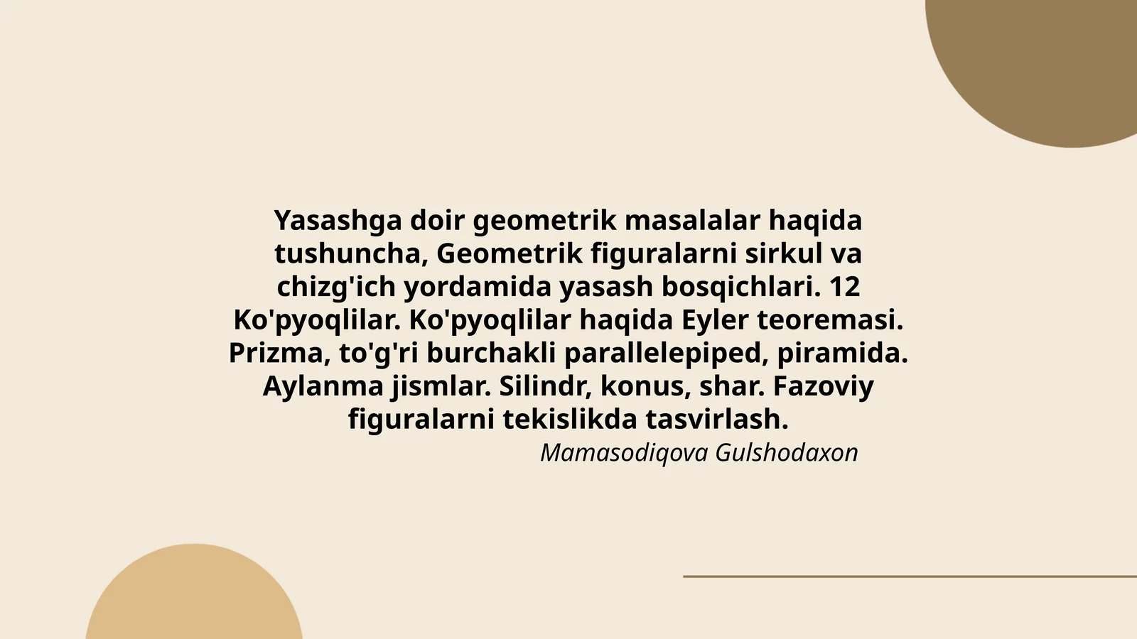 Yasashga Doir Geometrik Masalalar