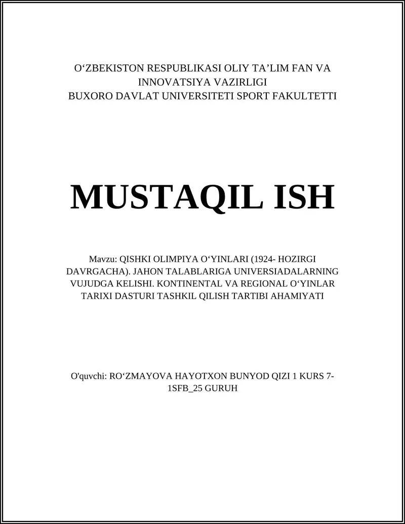 QISHKI OLIMPIYA OʻYINLARI (1924- HOZIRGI DAVRGACHA)