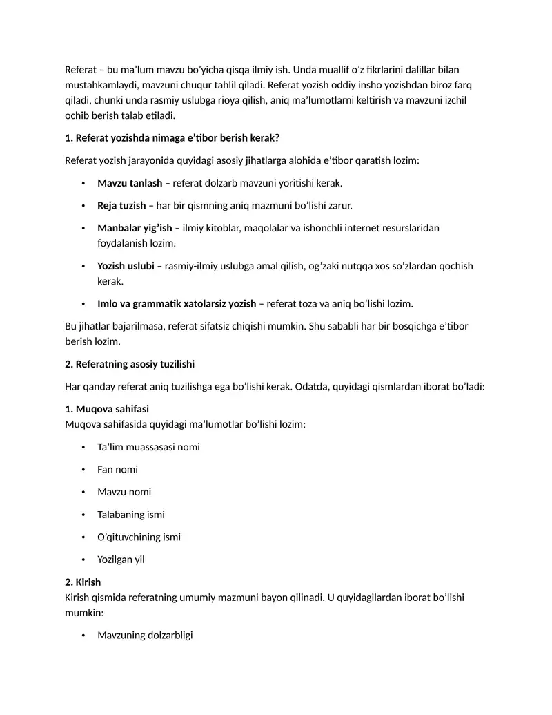 Referat yozish tartibi