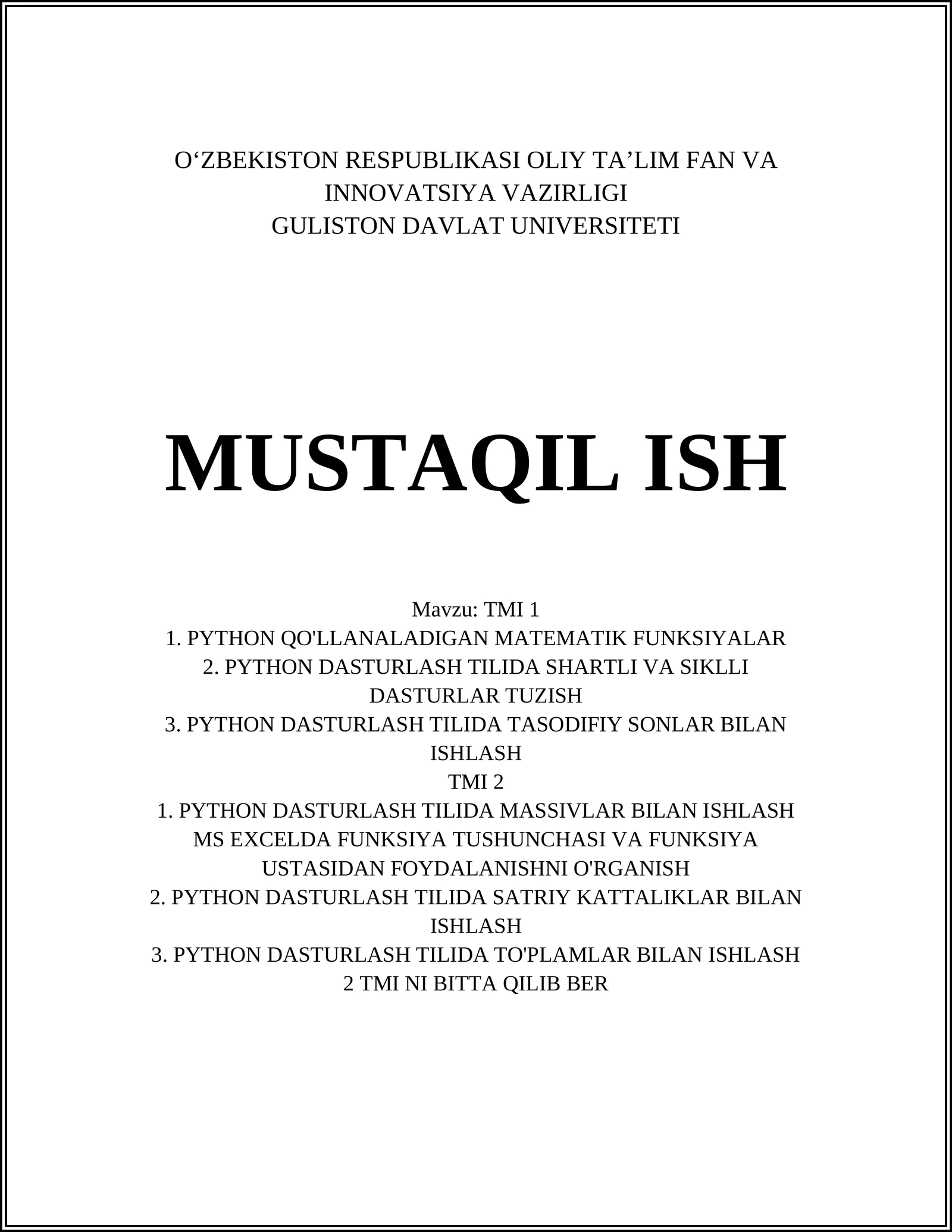 Python dasturlash tili matematik hisob-kitoblarni sodda va samarali bajarishga yordam beruvch