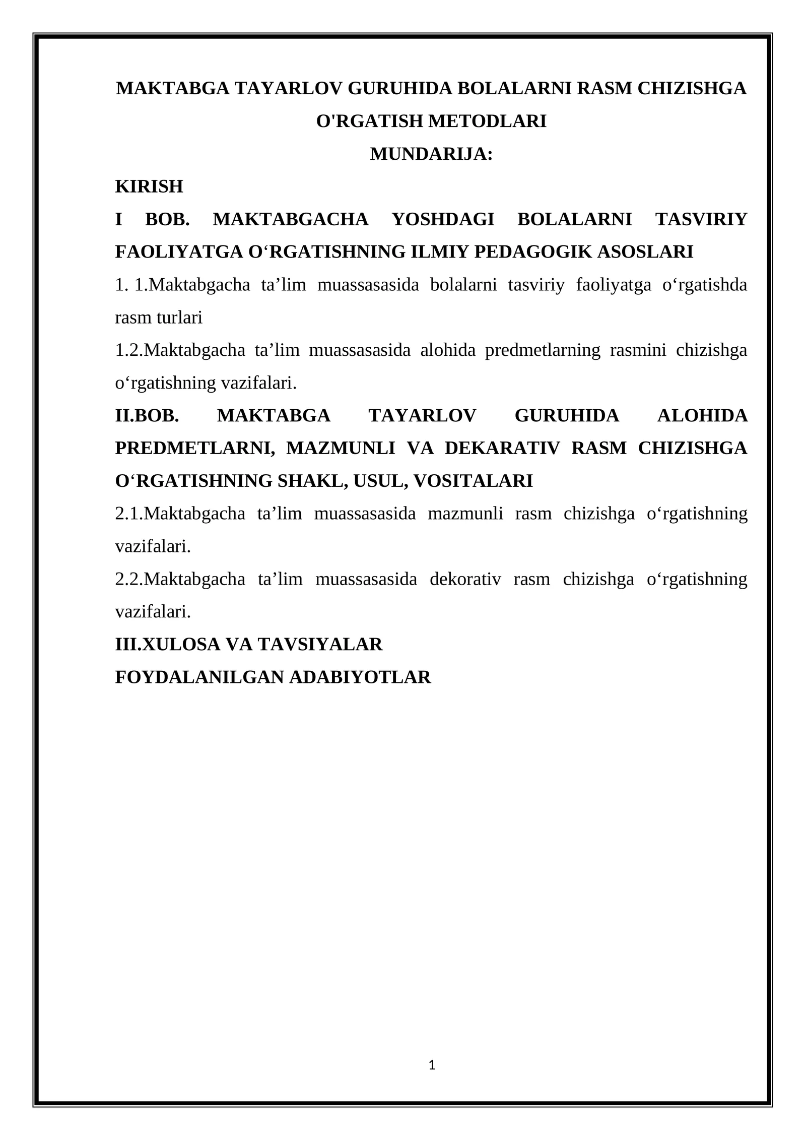 MAKTABGA TAYARLOV GURUHIDA BOLALARNI RASM CHIZISHGA O'RGATISH METODLARI