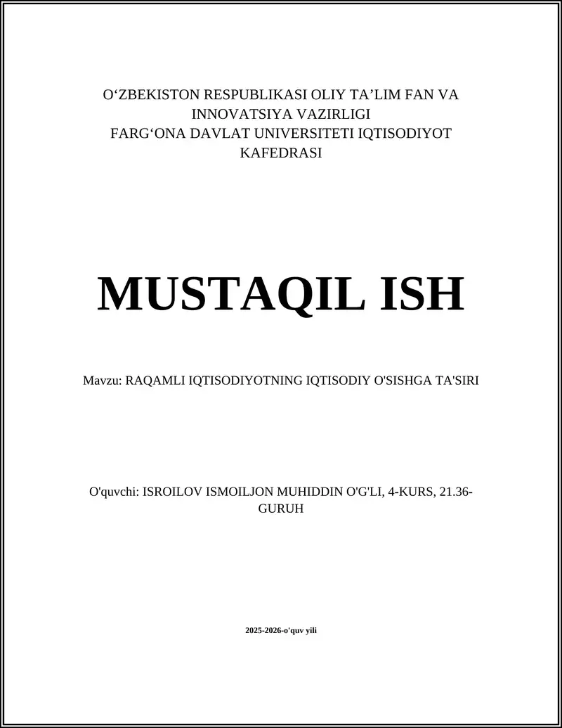 Raqamli Iqtisodiyotning Iqtisodi O'sishga Ta'siri