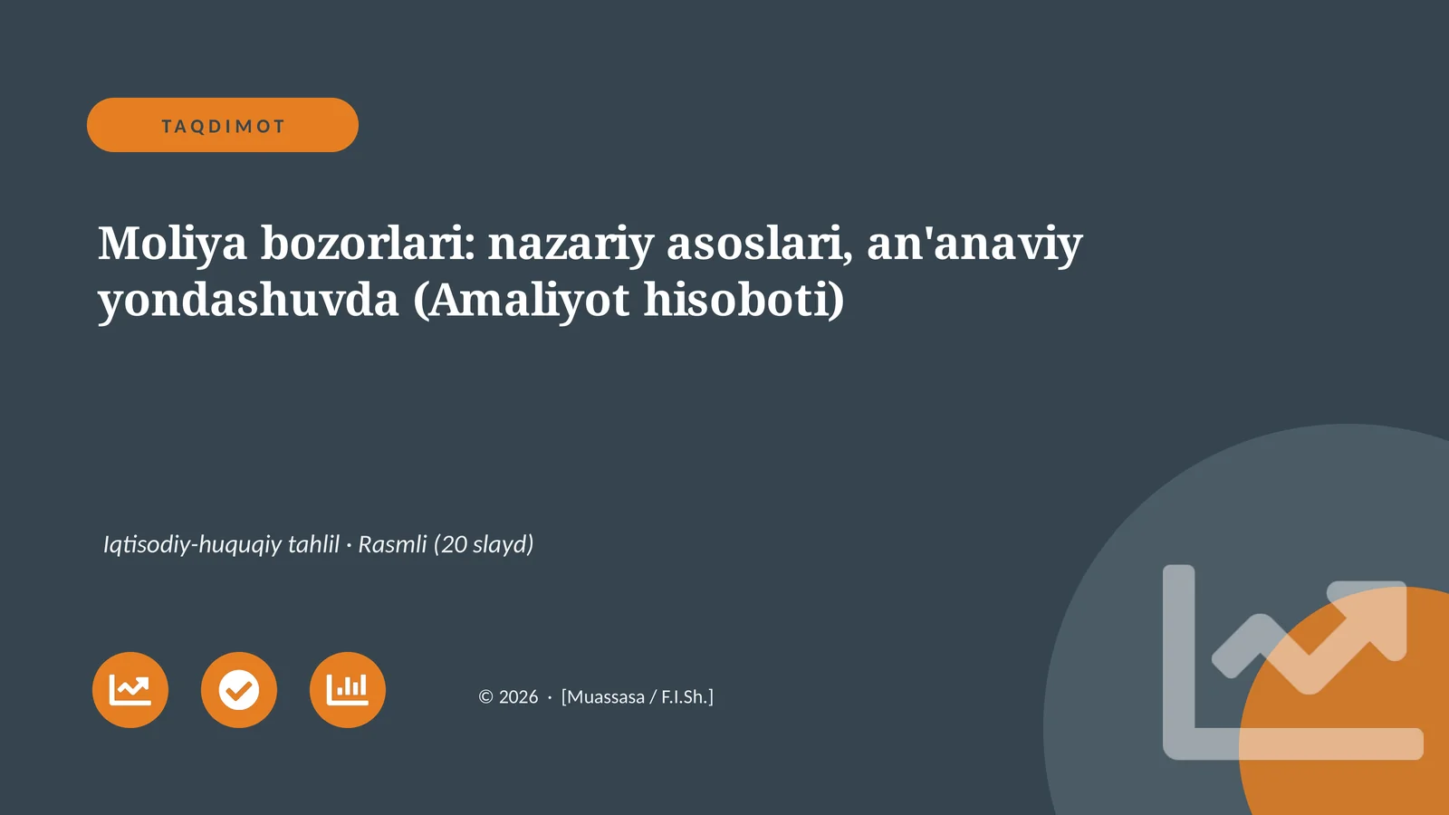 Moliya bozorlari: nazariy asoslari, an'anaviy yondashuvda (Amaliyot hisoboti)