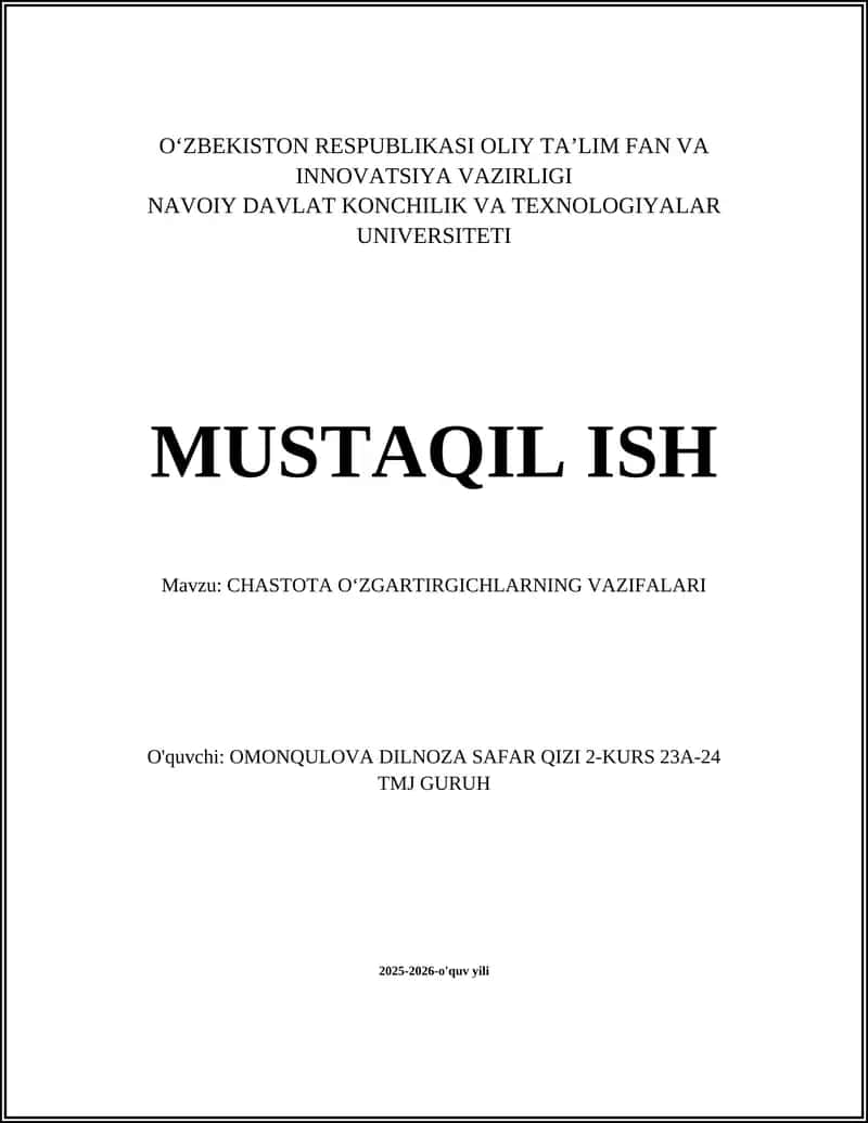 Chastota Oʻzgartirgichlarning Vazifalari