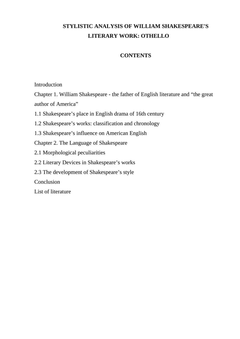 Stylistic Analysis of William Shakespeare's Literary Work: Othello