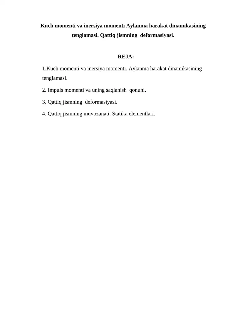 Kuch momenti va inersiya momenti