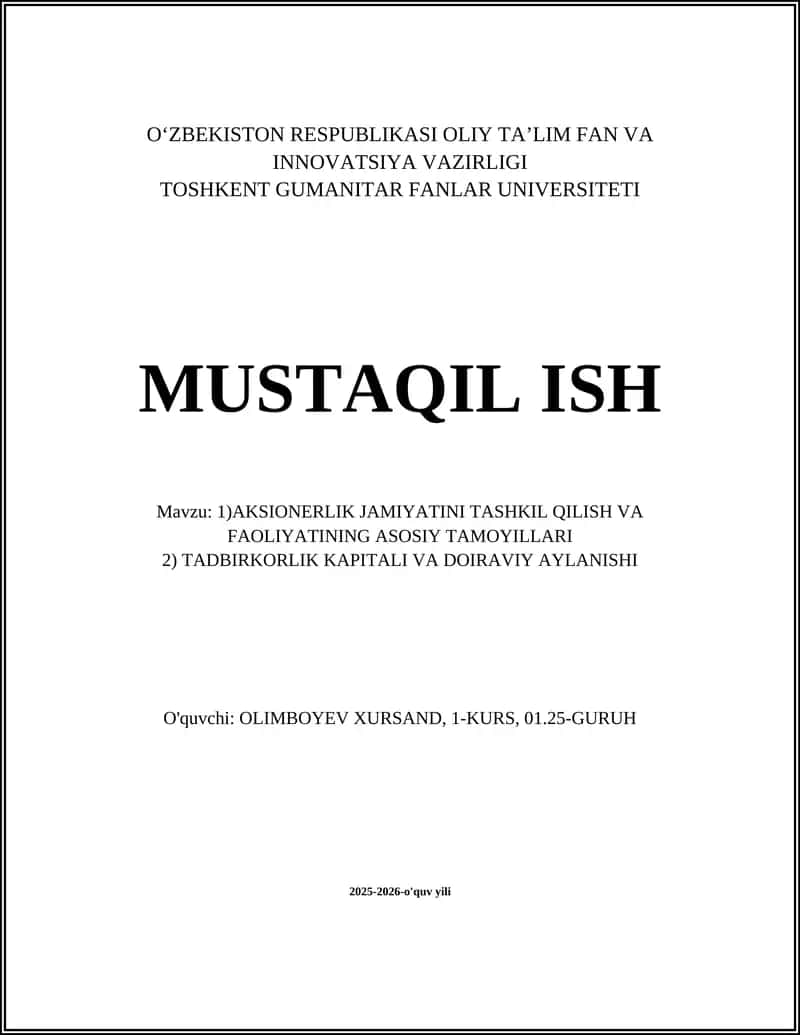 Aksionerlik jamiyatini tashkil etish