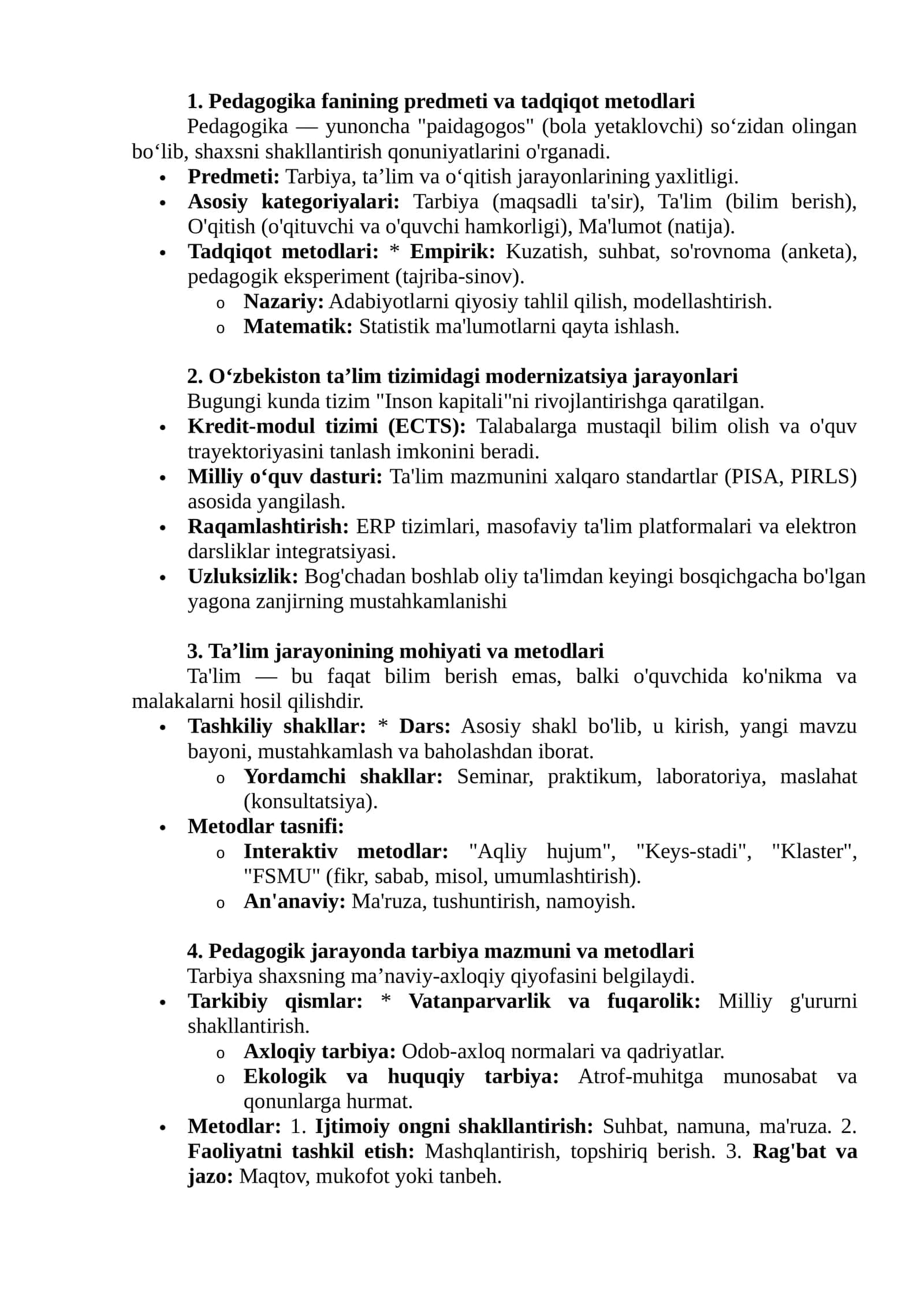 Pedagogika fanining predmeti va tadqiqot metodlari