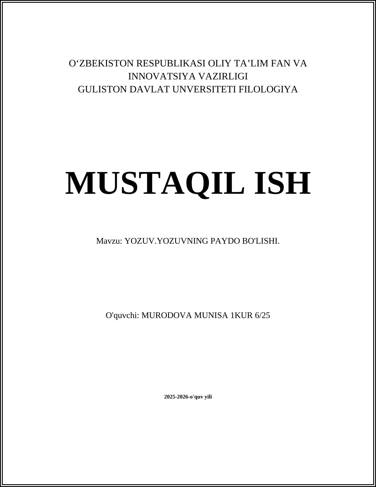 Yozuv.YOZUVNING PAYDO BO'LISHI