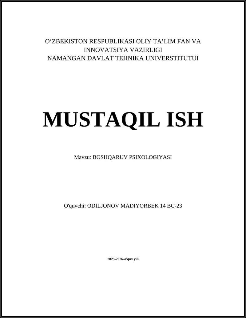 BOSHQARUV PSIXOLOGIYASI