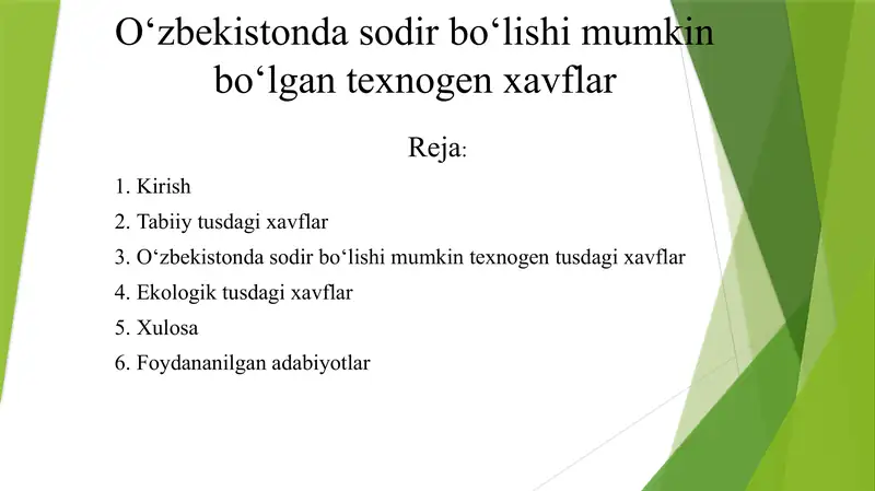O‘zbekistonda sodir bo‘lishi mumkin bo‘lgan texnogen xavflar