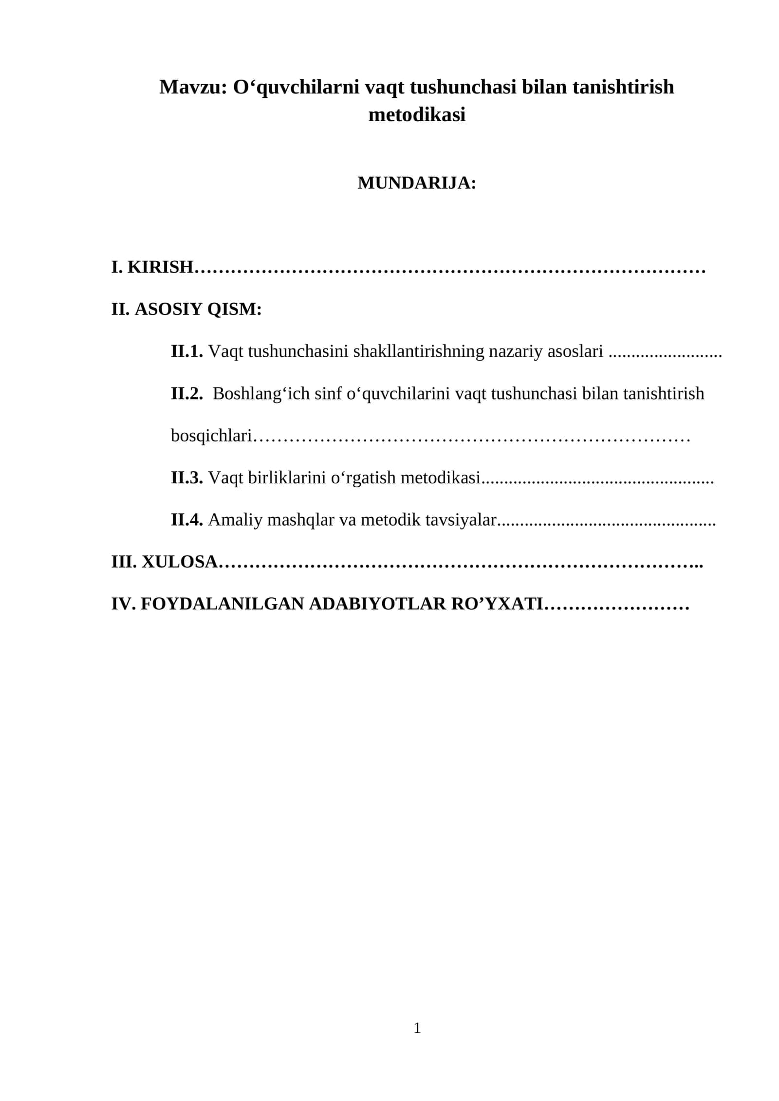 O‘quvchilarni vaqt tushunchasi bilan tanishtirish metodikasi