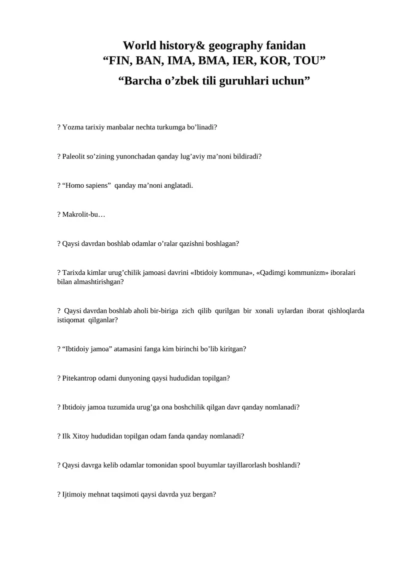 World history& geography fanidan