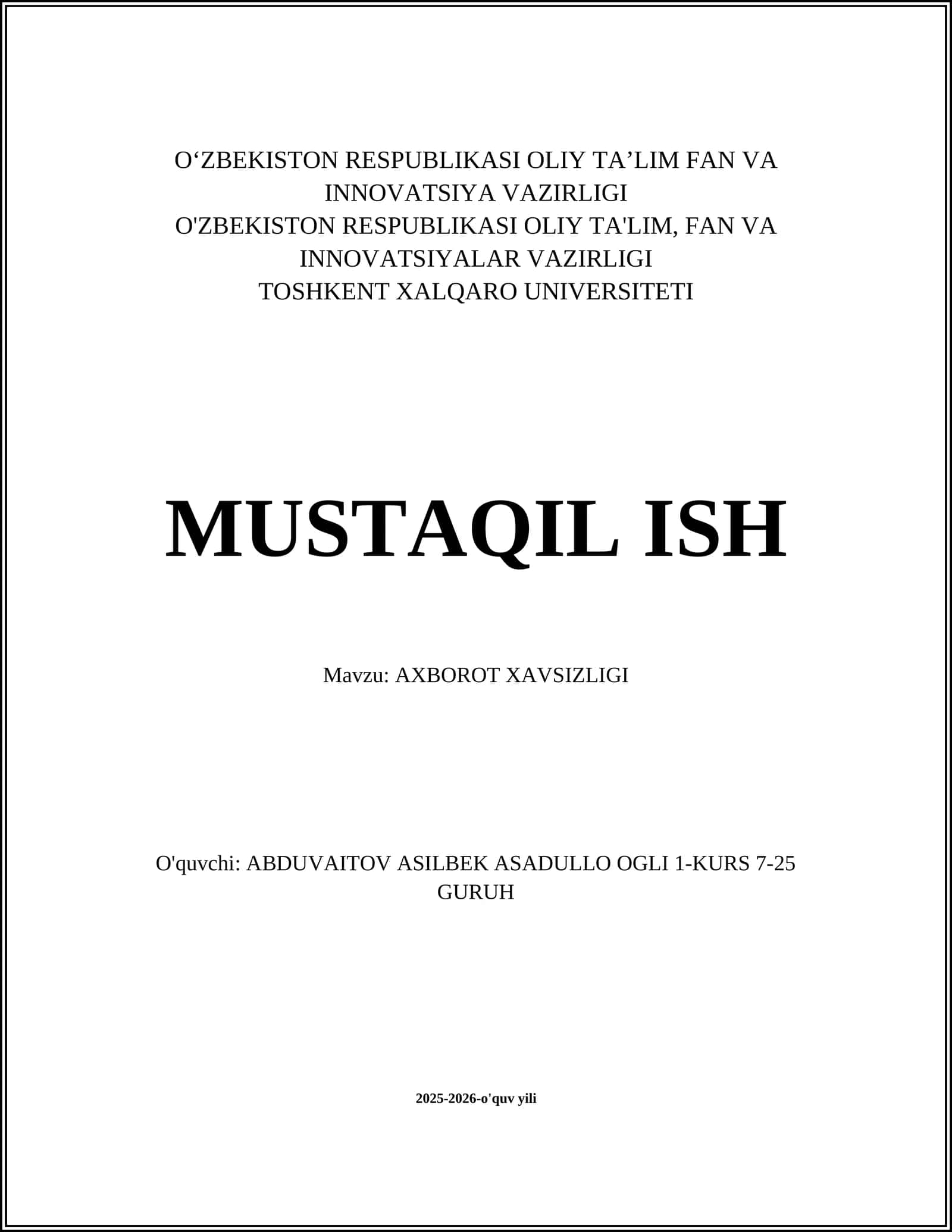 Axborot xavfsizligi asoslari