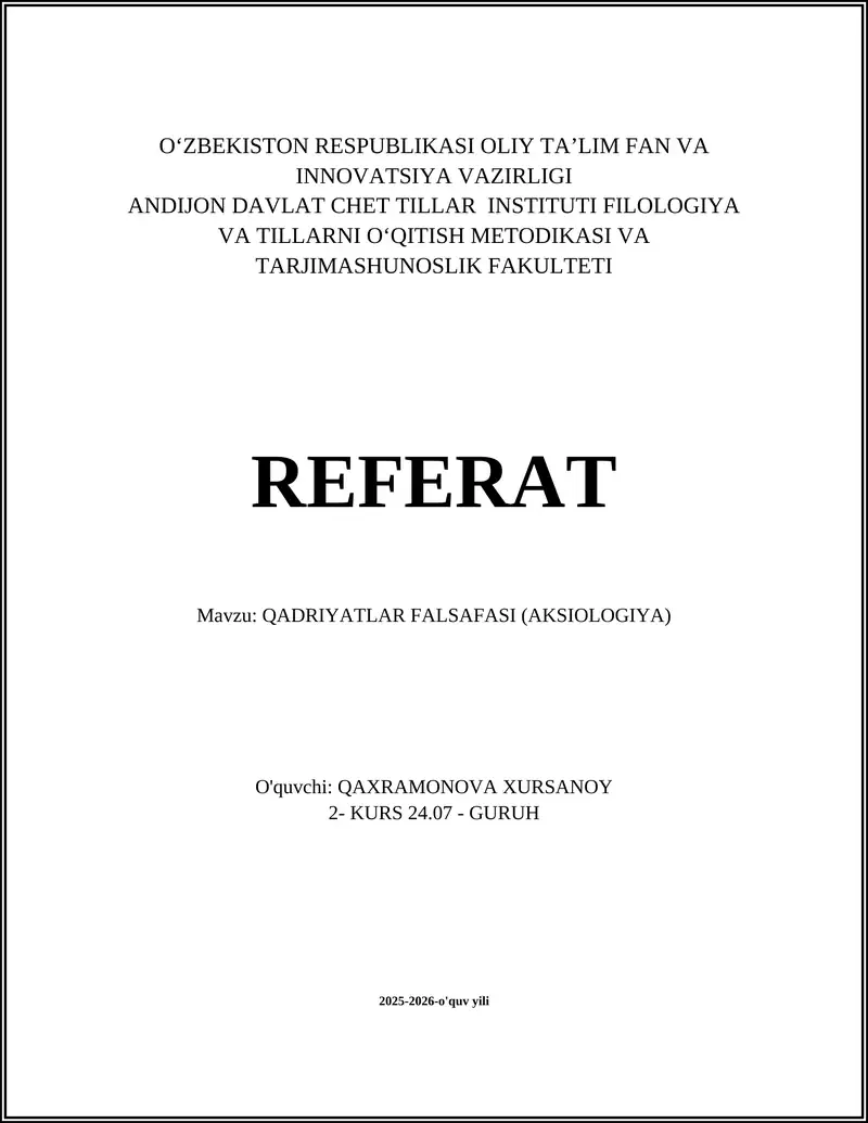 QADRIYATLAR FALSAFASI (AKSIOLOGIYA)