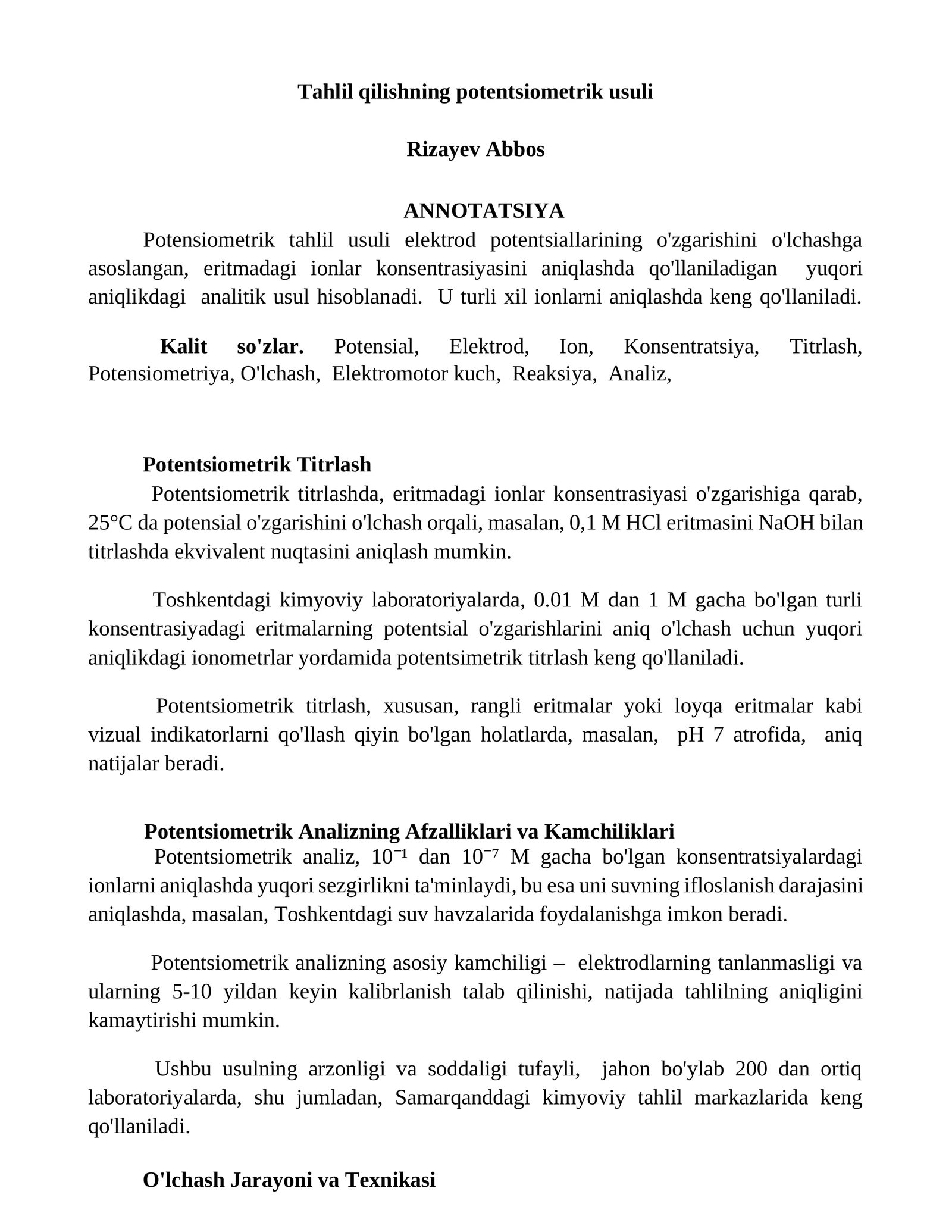 Potentsiometrik Titrlash