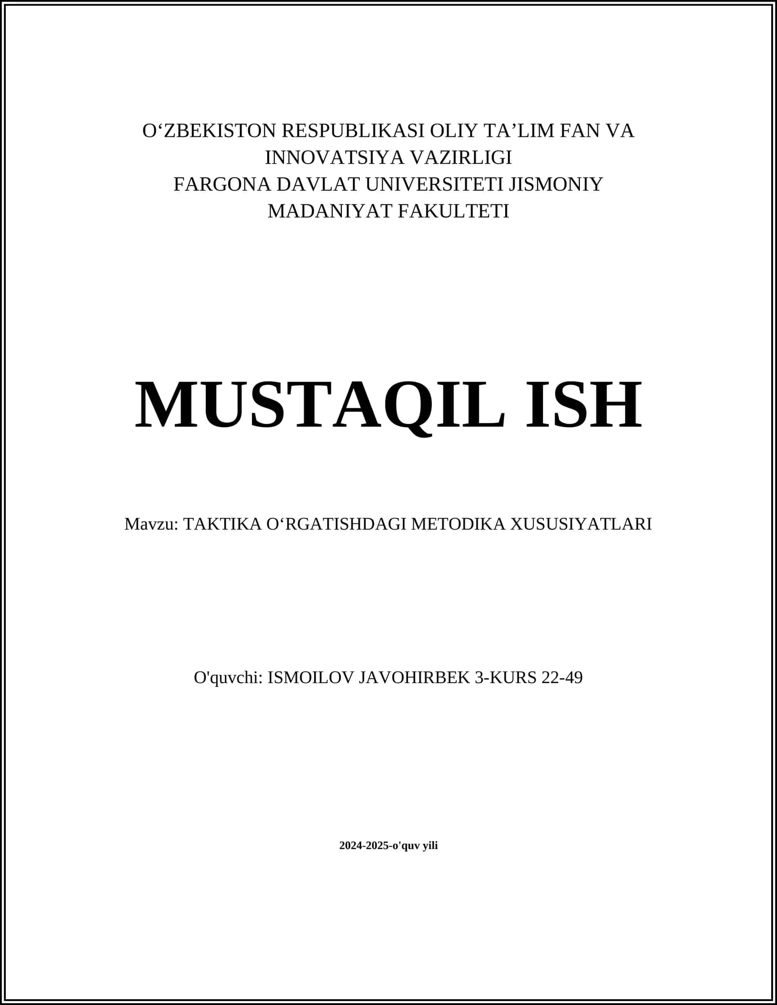 TAKTIKA ORGATISHDAGI METODIKA XUSUSIYATLARI