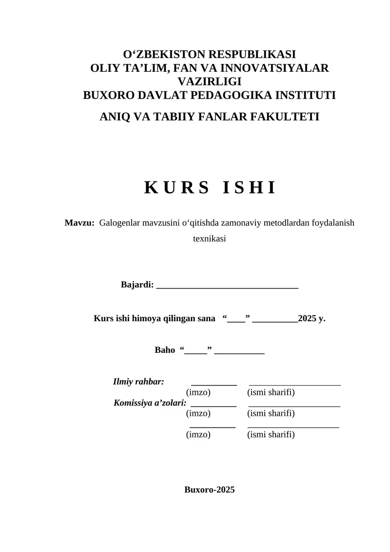 Galogenlar mavzusini o‘qitishda zamonaviy metodlardan foydalanish texnikasi