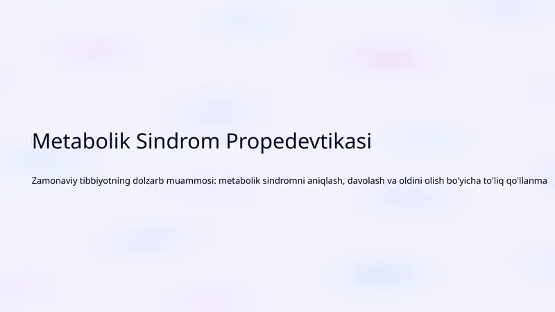 Metabolik Sindrom Propedevtikasi