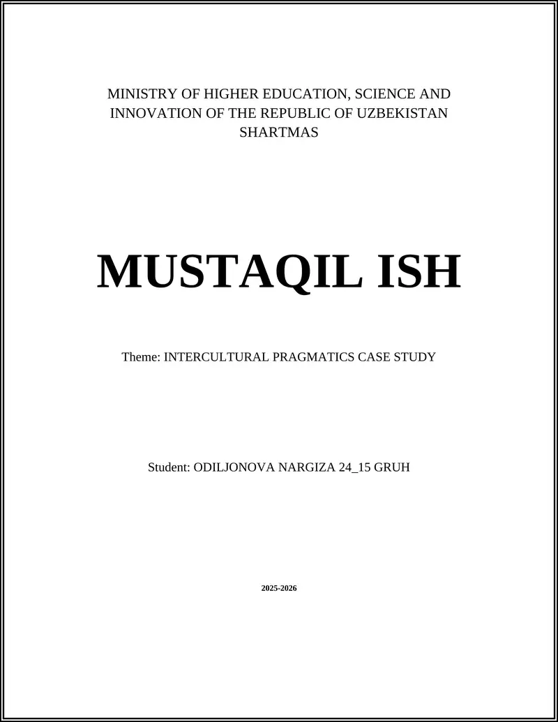 INTERCULTURAL PRAGMATICS CASE STUDY