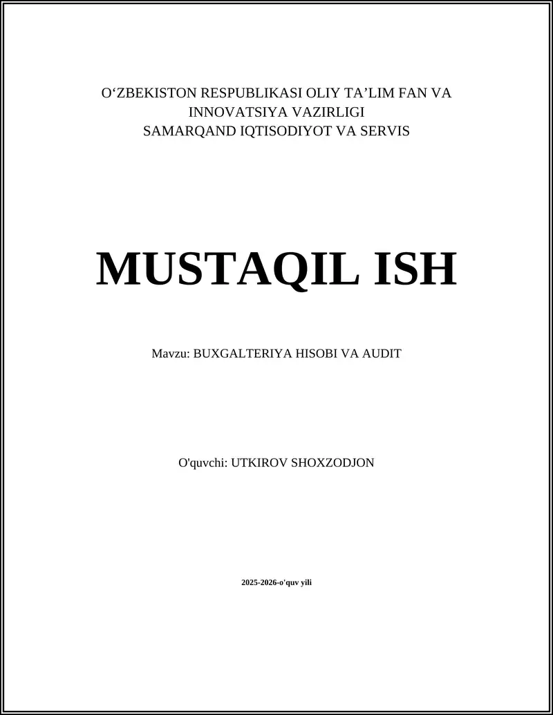 BUXGALTERIYA HISOBI VA AUDIT