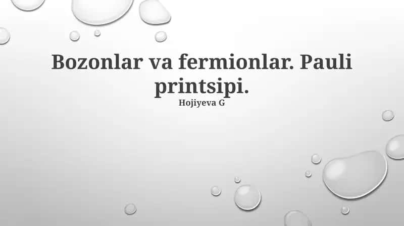 Bozonlar va Fermionlar. Pauli printsipi