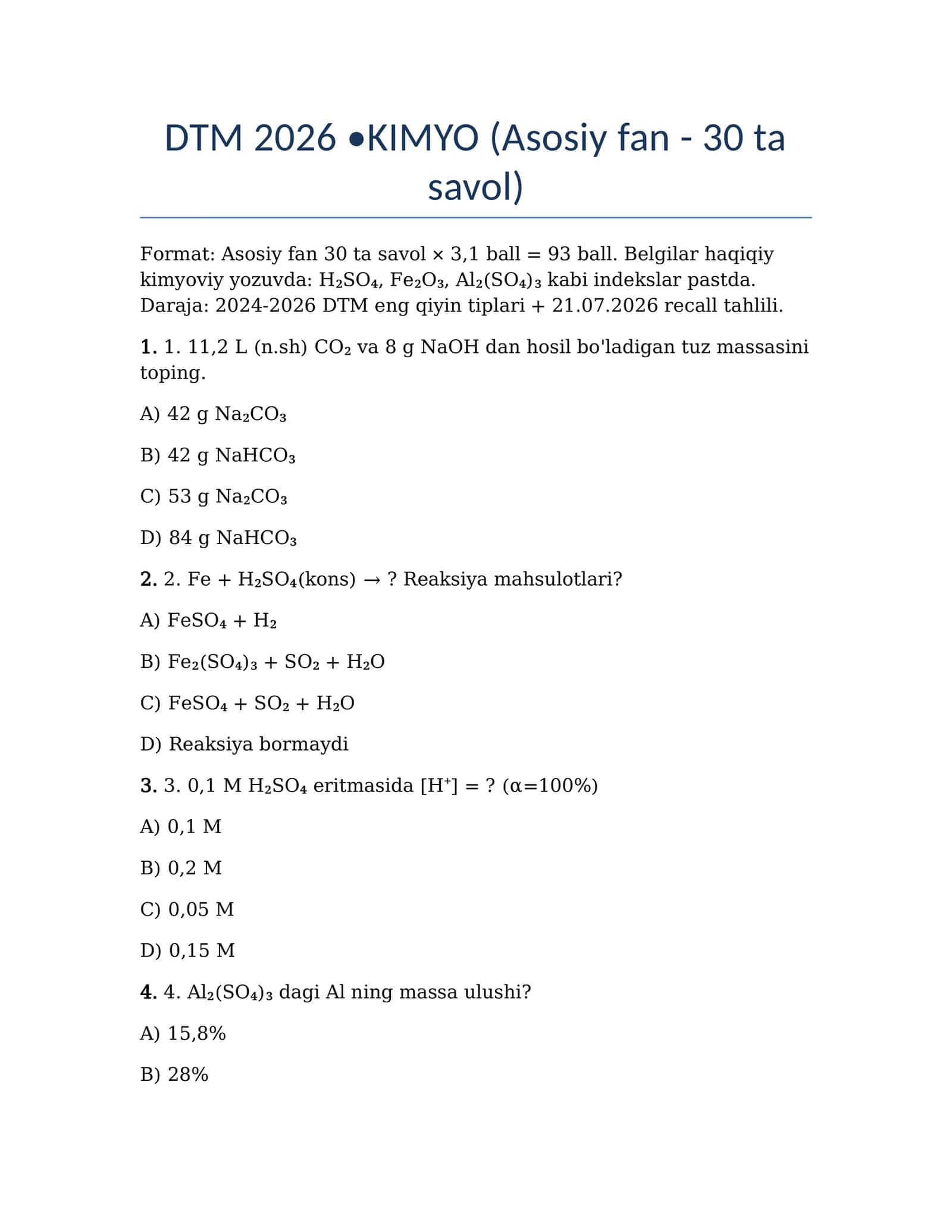 DTM 2026-Kimyo (asosiy)