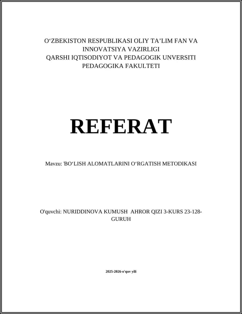 Bo‘lish alomatlarini o‘rgatish metodikasi