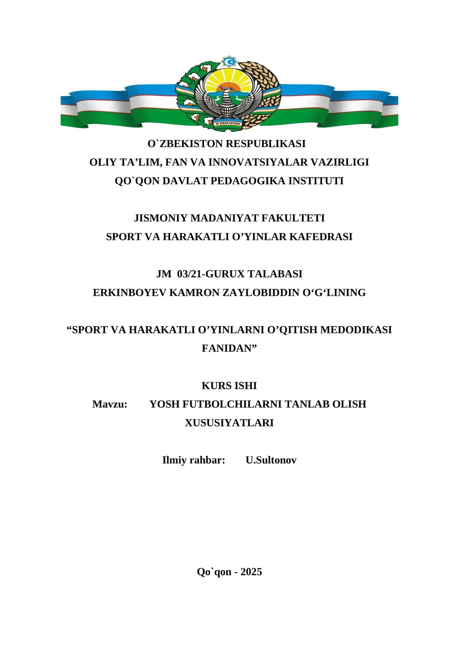 YOSH FUTBOLCHILARNI TANLAB OLISH XUSUSIYATLARI