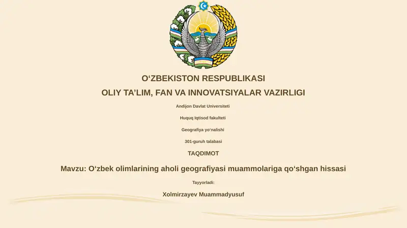 Oʻzbek olimlarining aholi geografiyasi muammolariga qoʻshgan hissasi