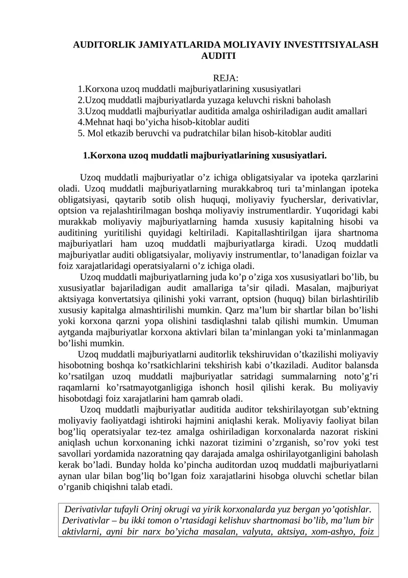 Korxona uzoq muddatli majburiyatlarining xususiyatlari