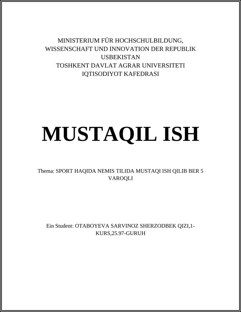 SPORT HAQIDA NEMIS TILIDA MUSTAQI ISH QILIB BER 5 VAROQLI