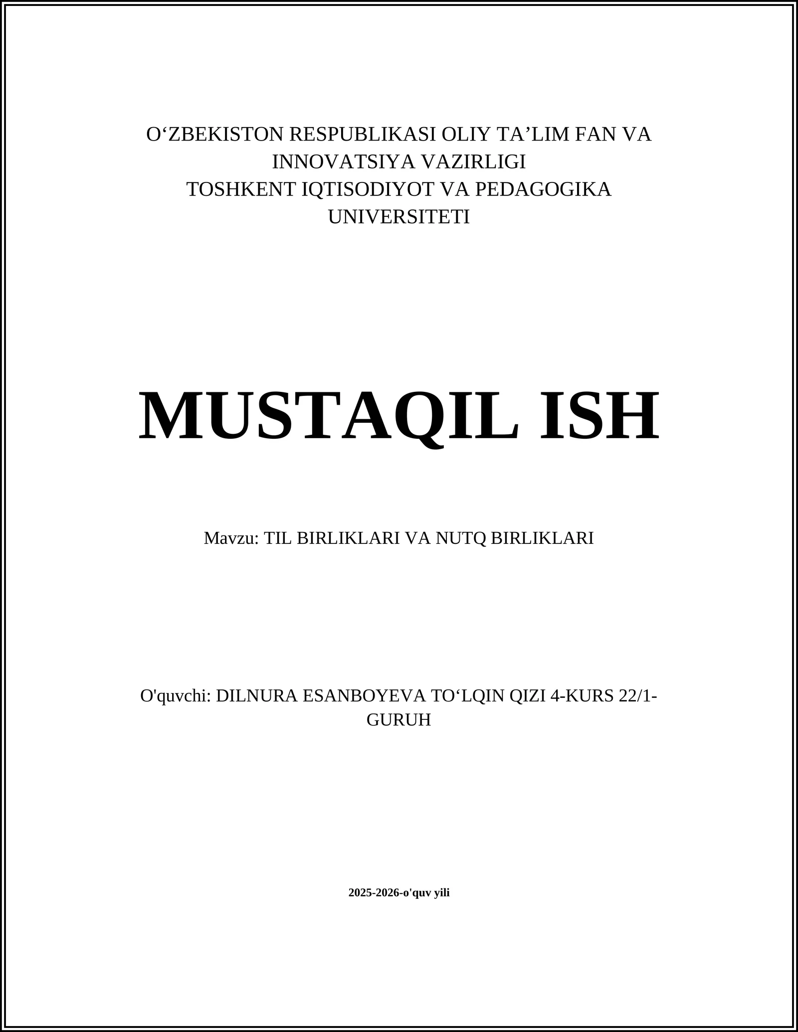 TIL BIRLIKLARI VA NUTQ BIRLIKLARI