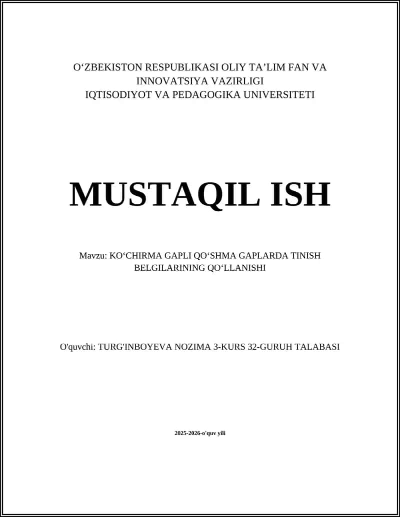 KOʻCHIRMA GAPLI QOʻSHMA GAPLARDA TINISH BELGILARINING QOʻLLANISHI