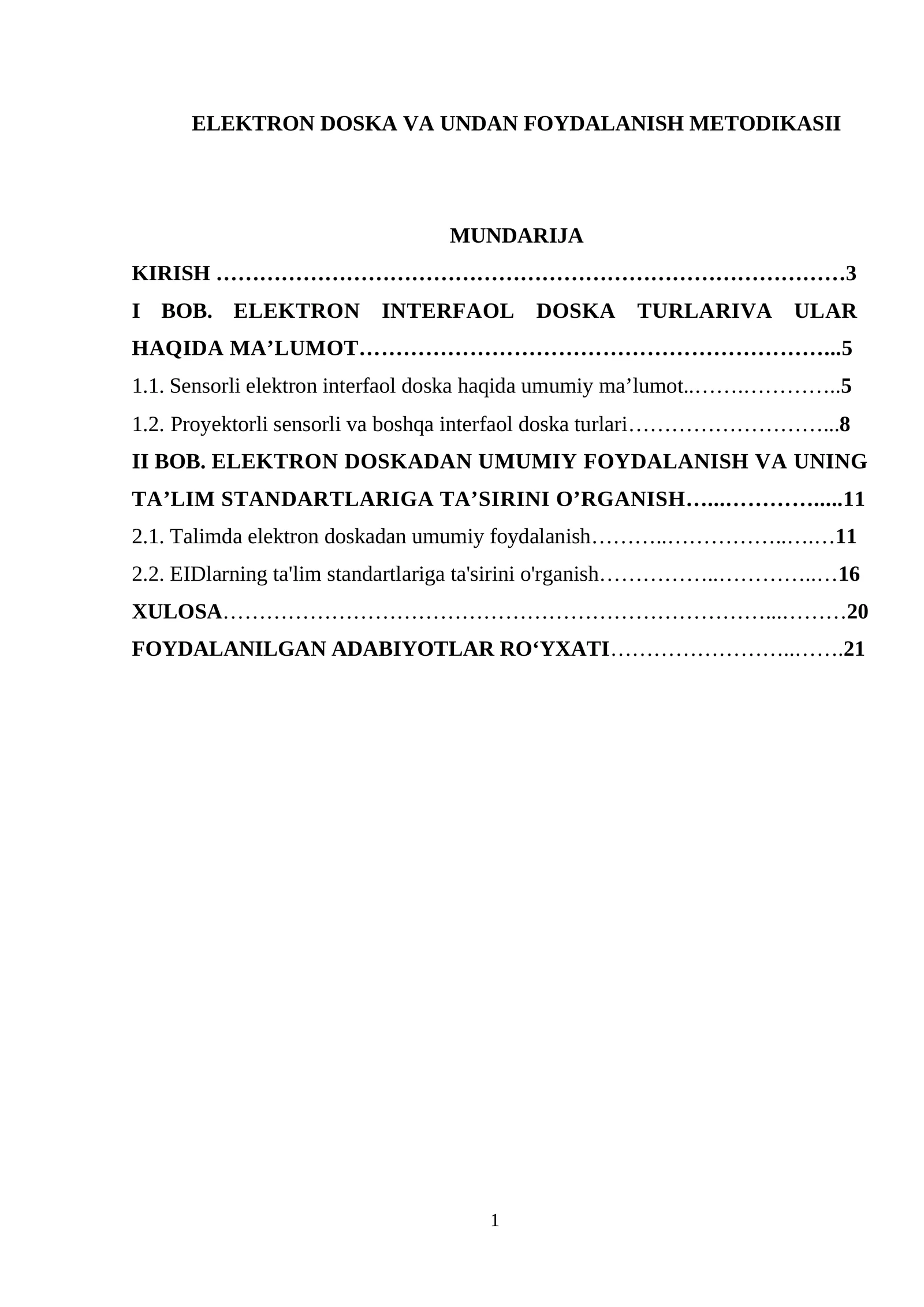 ELEKTRON DOSKA VA UNDAN FOYDALANISH METODIKASII