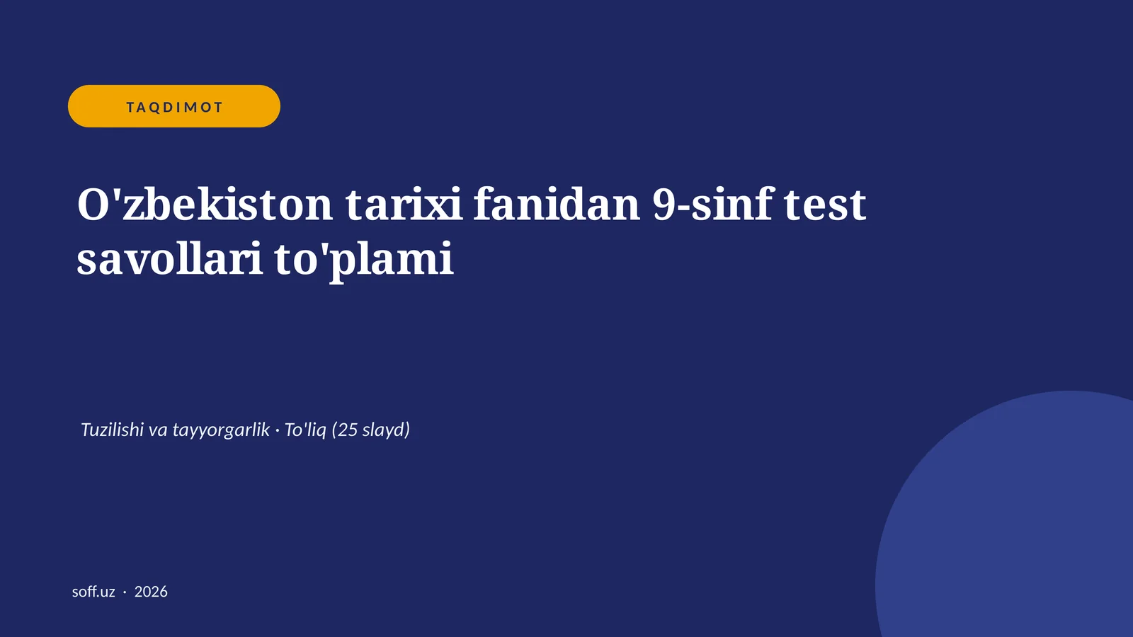 O'zbekiston tarixi fanidan 9-sinf test savollari to'plami