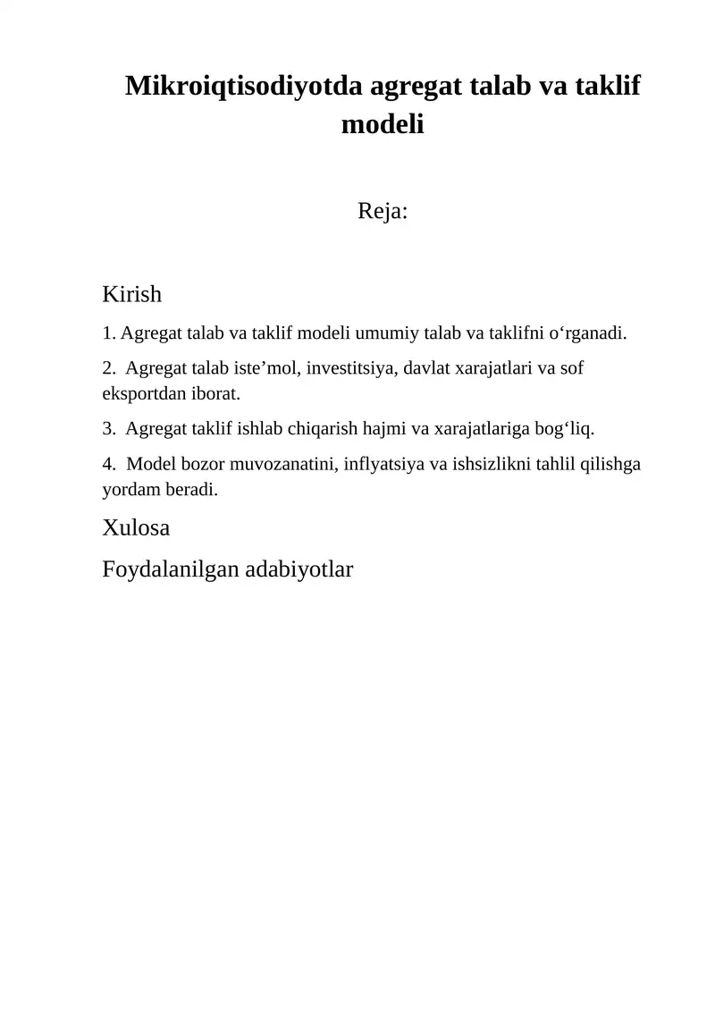 Mikroiqtisodiyotda agregat talab va taklif modeli