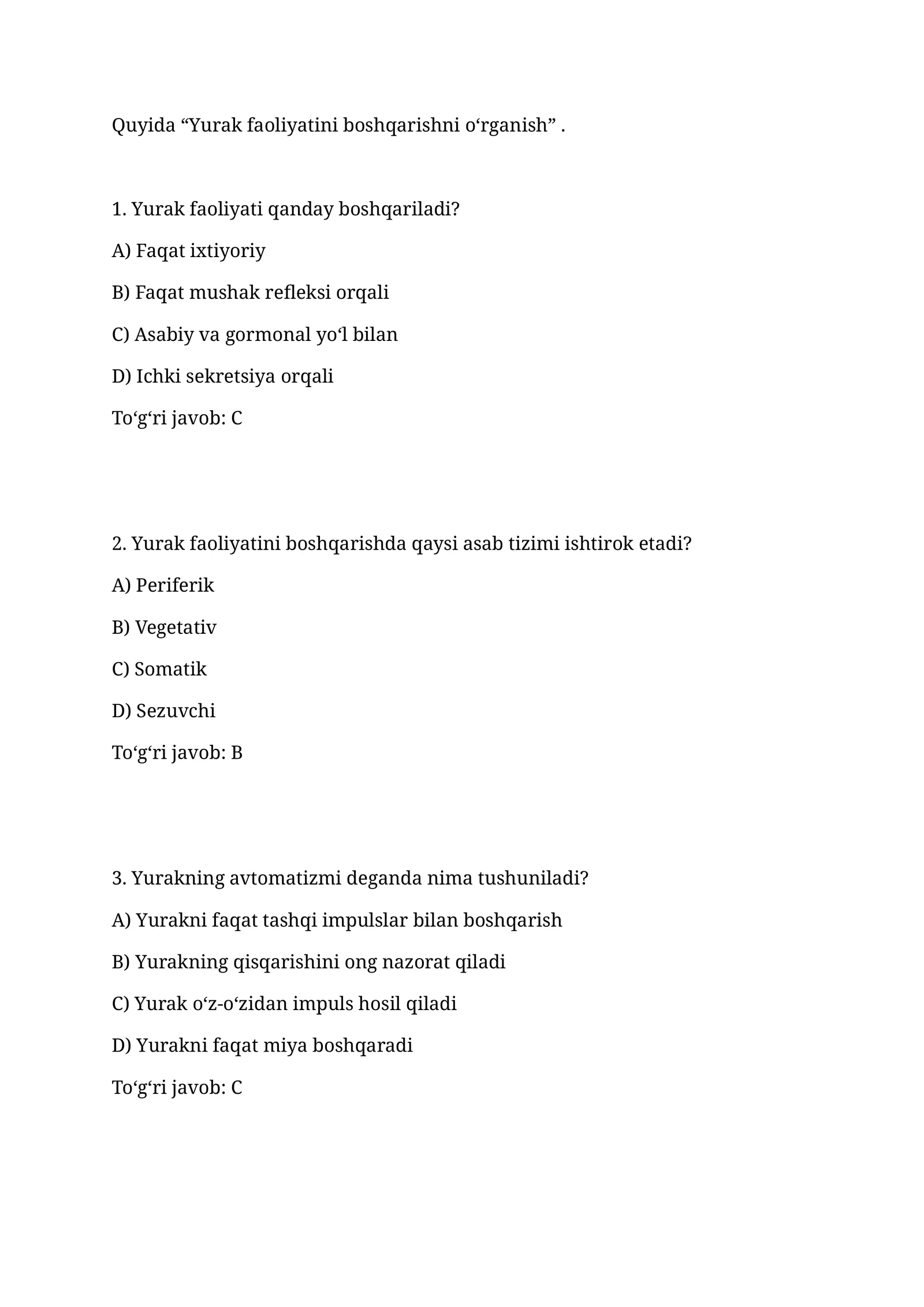 Yurak faoliyatini boshqarishni o‘rganish