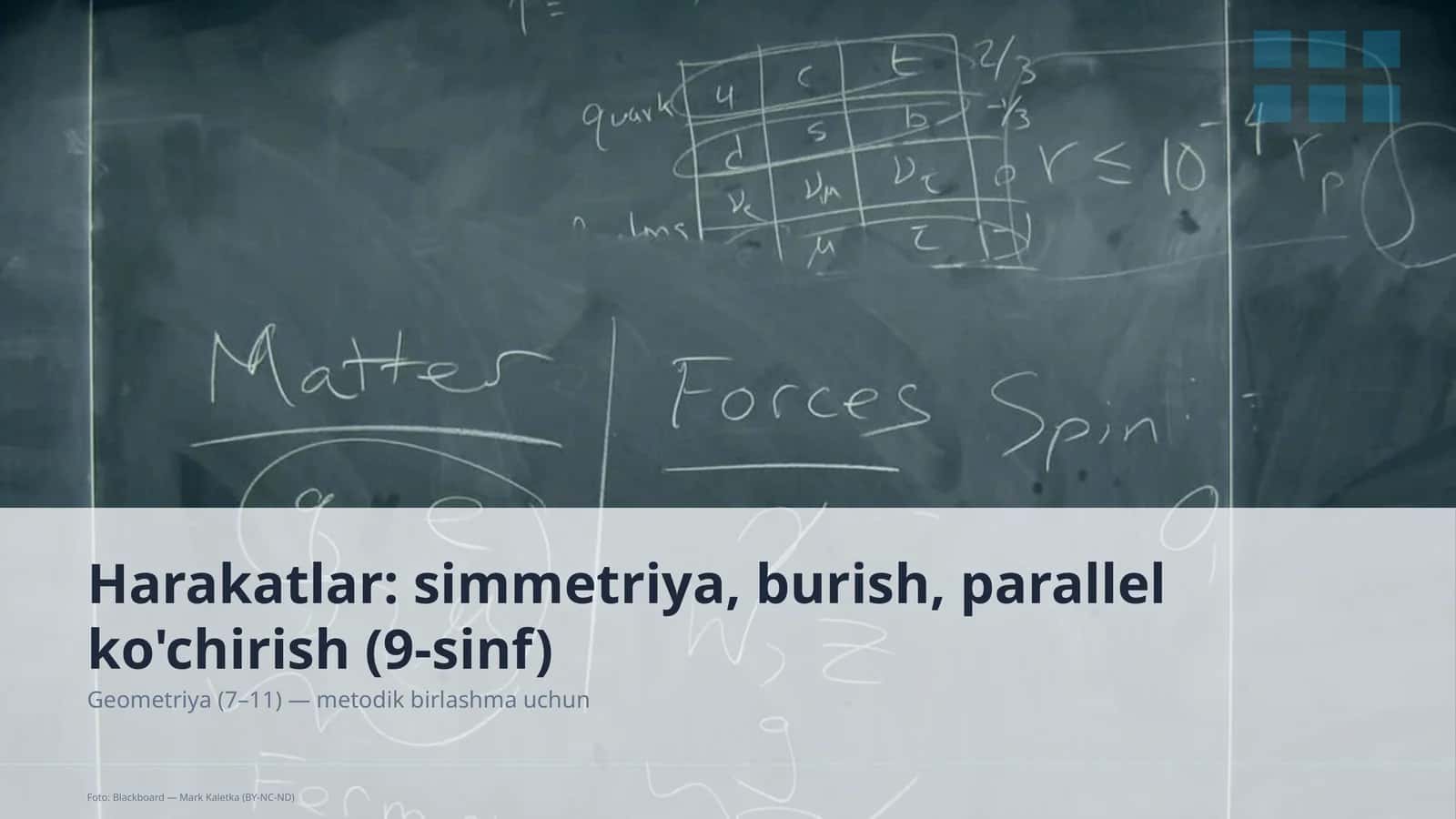 Harakatlar: simmetriya, burish, parallel ko'chirish (9-sinf)