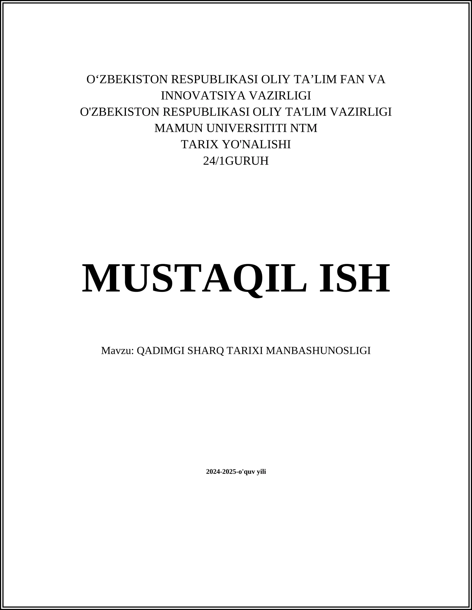 QADIMGI SHARQ TARIXI MANBASHUNOSLIGI