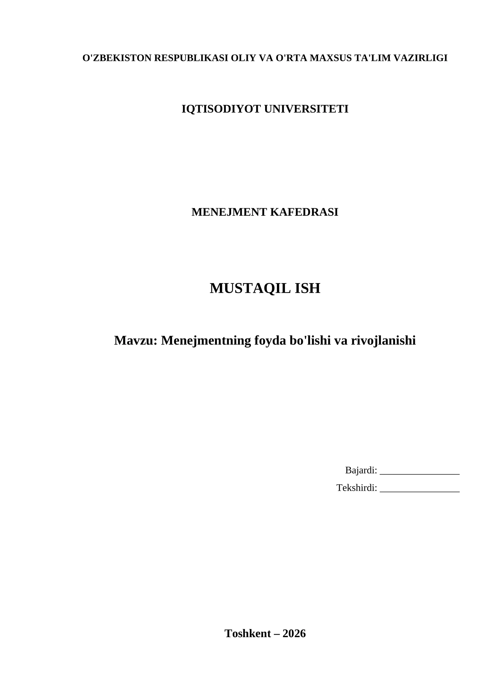 Menejmentning foyda bo'lishi va rivojlanishi