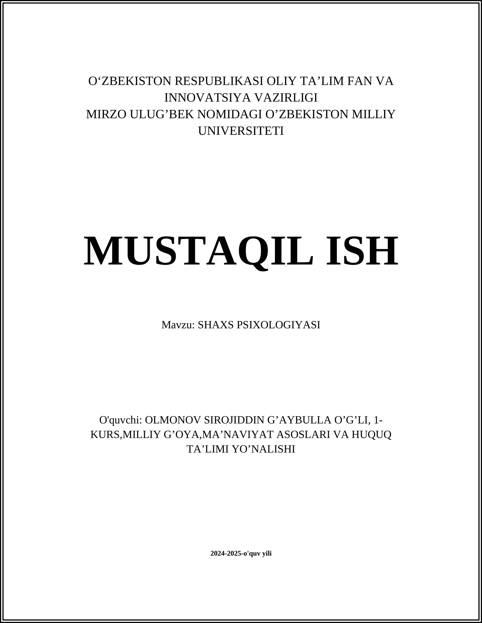 SHAXS PSIXOLOGIYASI