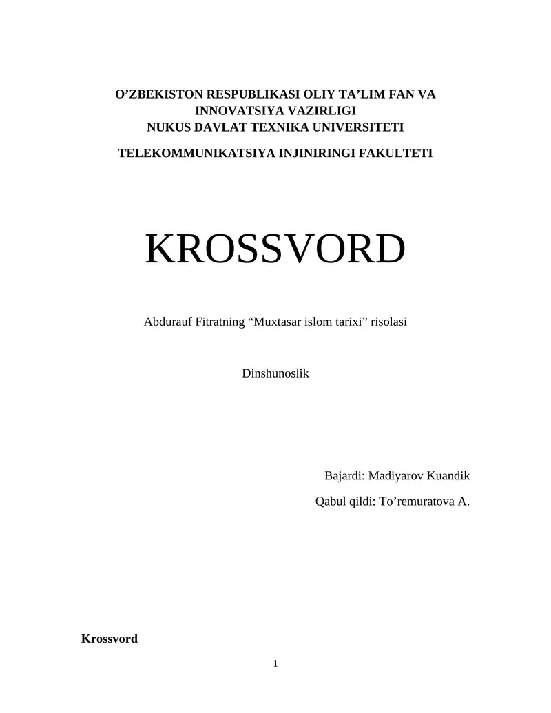 Abdurauf Fitratning “Muxtasar islom tarixi” risolasi