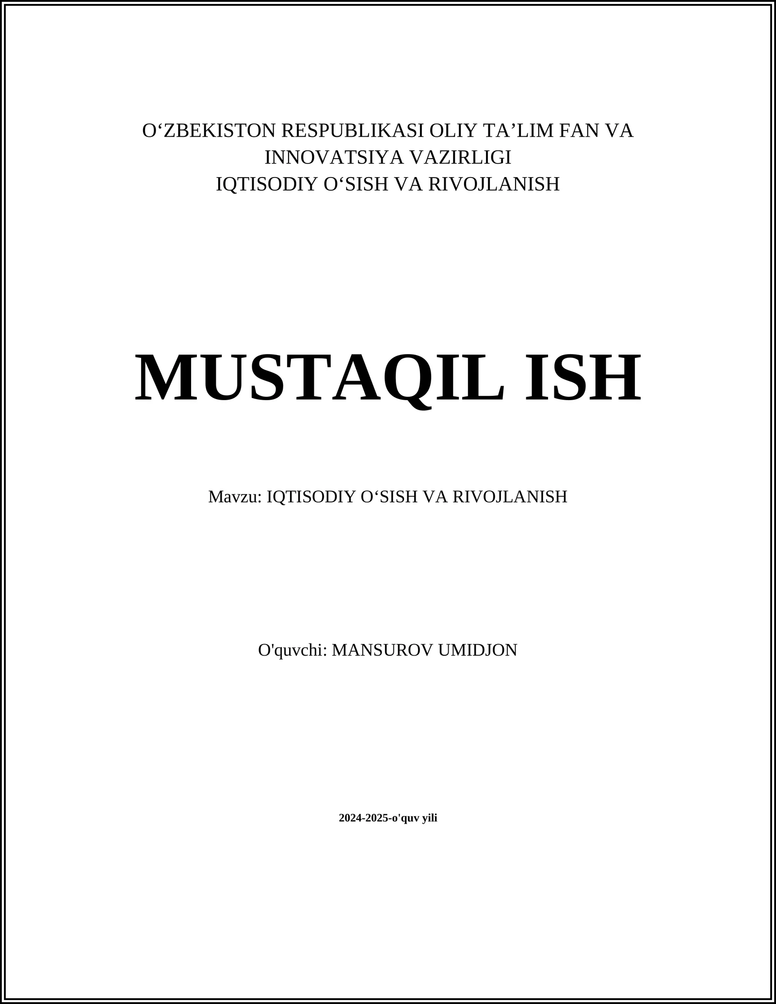 Iqtisodiy Oʻsish Modellashtirish Usullari