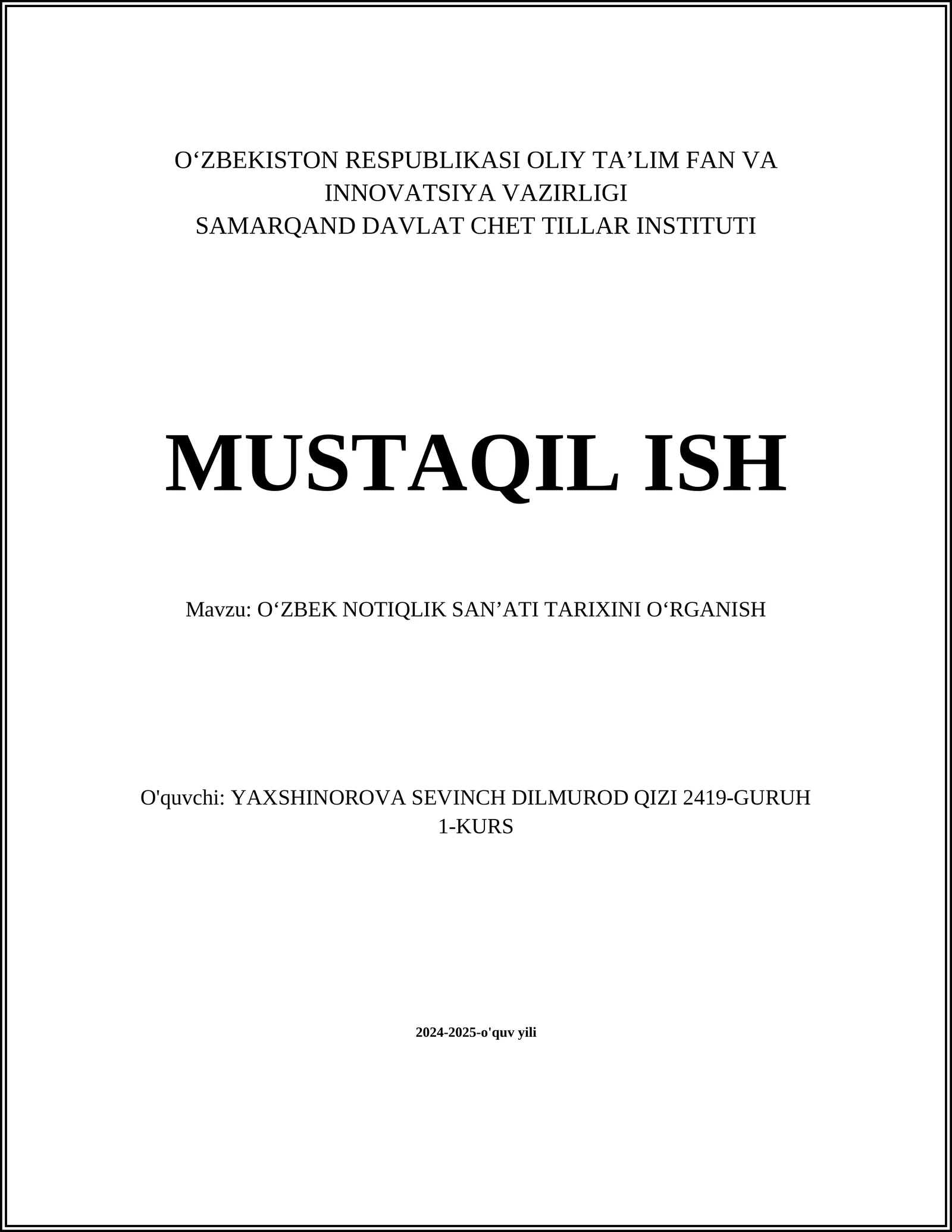 O‘ZBEK NOTIQLIK SAN’ATI TARIXINI O‘RGANISH