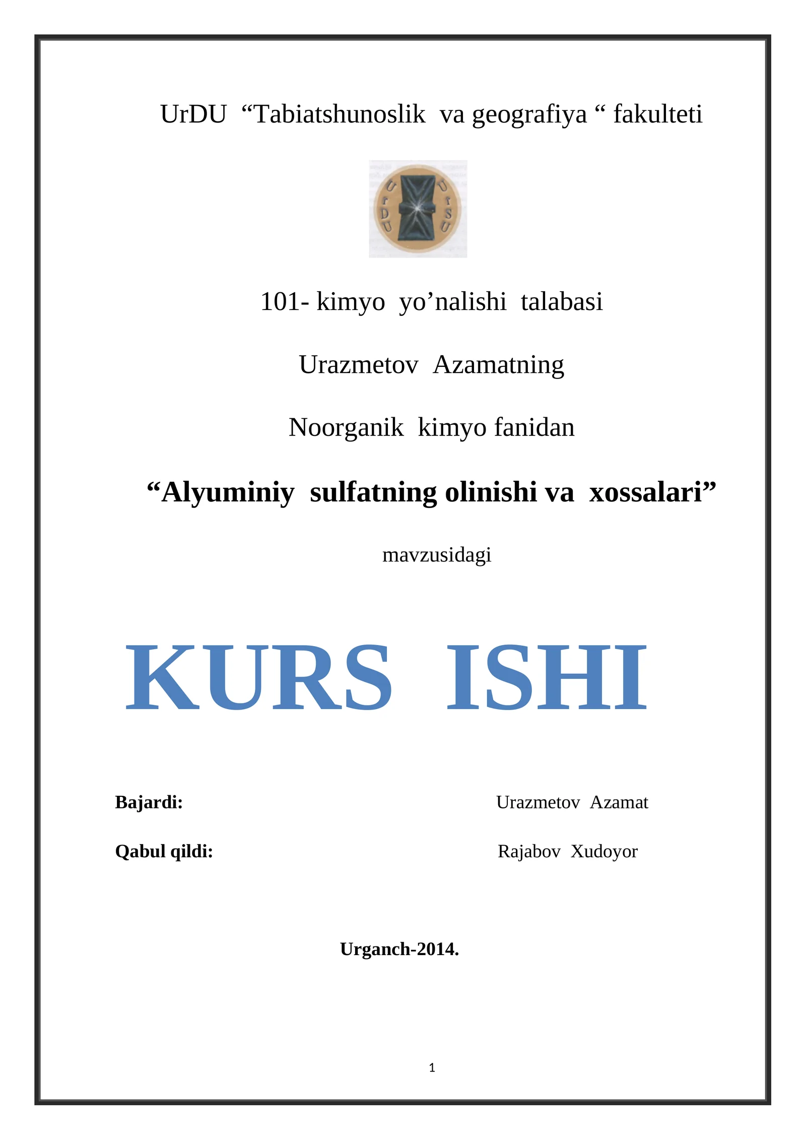 Alyuminiy sulfatning olinishi va xossalari