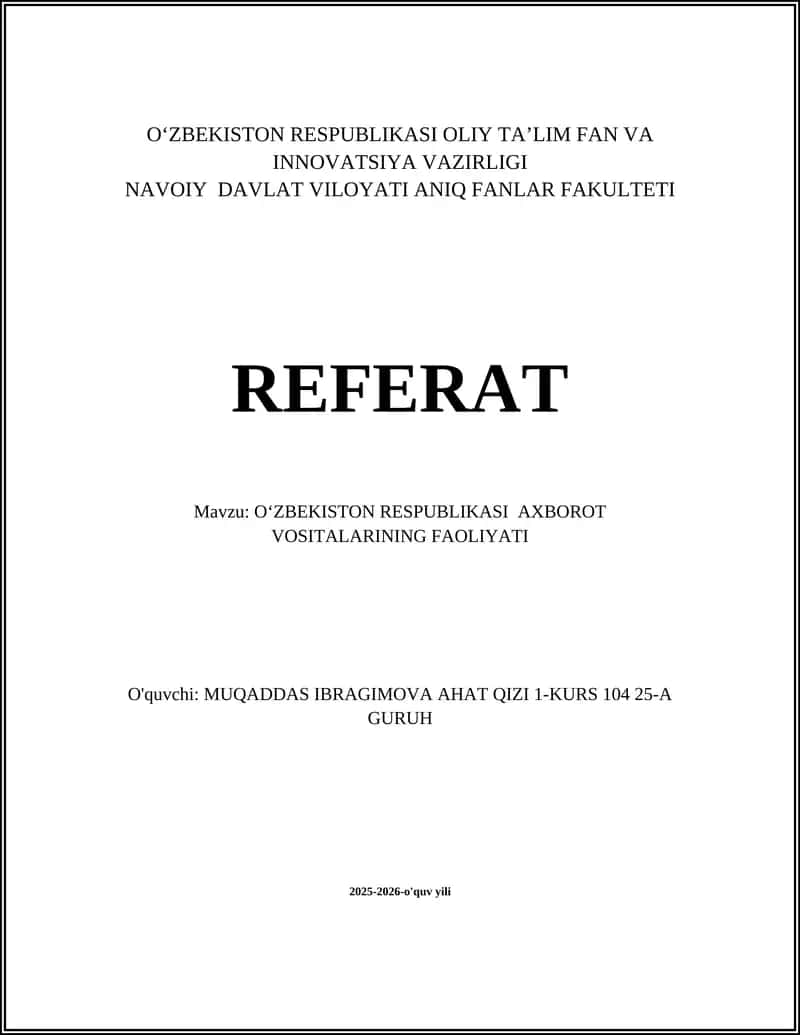OʻZBEKISTON RESPUBLIKASI AXBOROT VOSITALARINING FAOLIYATI