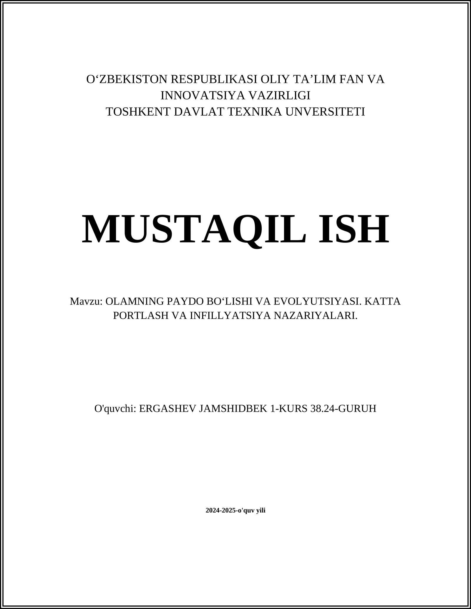 ОLАMNING PАYDО BO‘LISHI VА EVОLYUTSIYASI