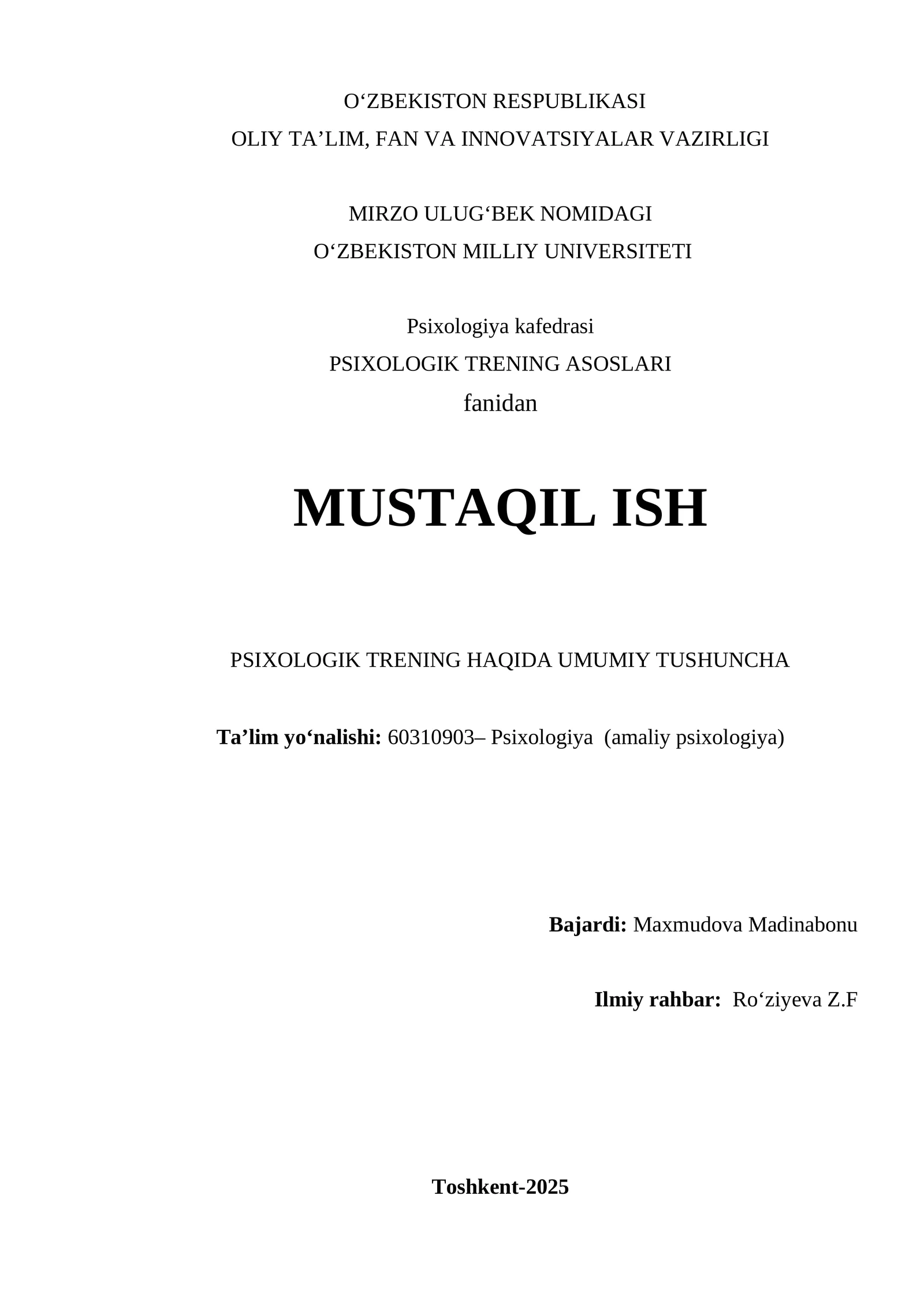 PSIXOLOGIK TRENING ASOSLARI
